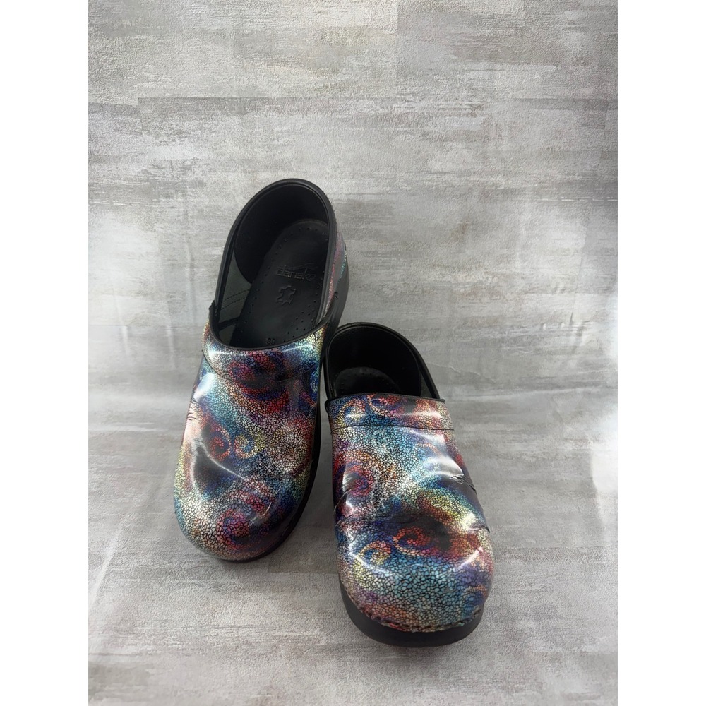 Dansko Professional Multi Color Mosaic Patent Leather Clogs Women 39 EU 8.5-9 US